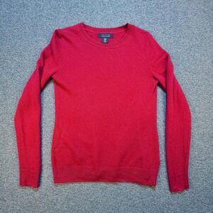 TAHARI 100%‎ 2 Ply Cashmere Crewneck Sweater Red Sz M Red Preppy Classic Soft